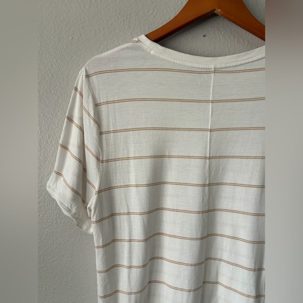 Able Clothing Made in India Ecovero Viscose Cream Brown Striped Tee Women Large - Picture 6 of 8